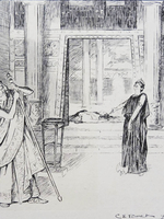 Illustration, by CE Brock, of the 1900 Cambridge Greek Play: Agamemon