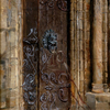 Oil painting of an outline of a figure knocking at a church door