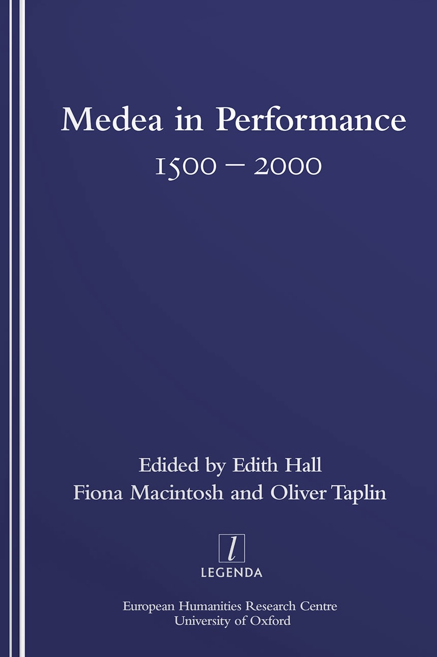 Cover of 'Medea in Performance', with the title written in white over a dark blue background.