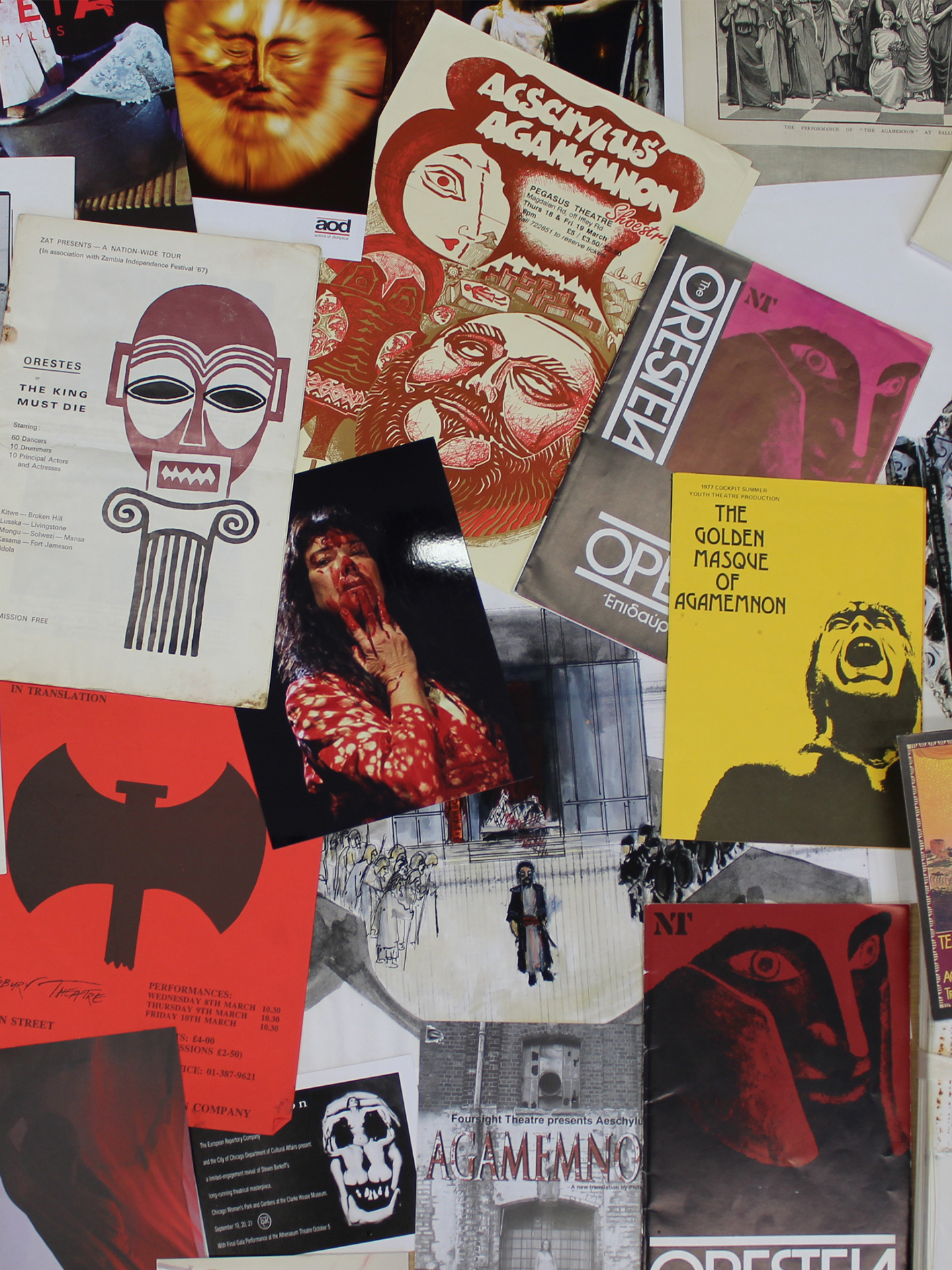 A photograph of a collage of items from the APGRD's Agamemnon collection.